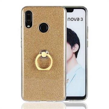 Luxury Soft TPU Glitter Back Ring Cover with 360 Rotate Finger Holder Buckle for Huawei Nova 3 - Golden