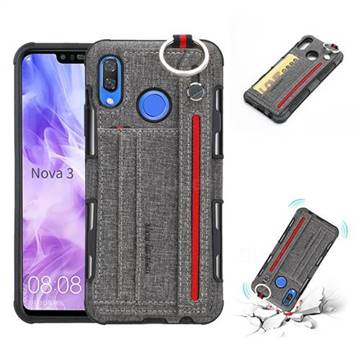 British Style Canvas Pattern Multi-function Leather Phone Case for Huawei Nova 3 - Gray