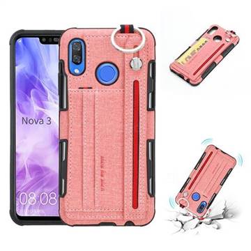 British Style Canvas Pattern Multi-function Leather Phone Case for Huawei Nova 3 - Pink