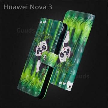 Climbing Bamboo Panda 3D Painted Leather Wallet Case for Huawei Nova 3