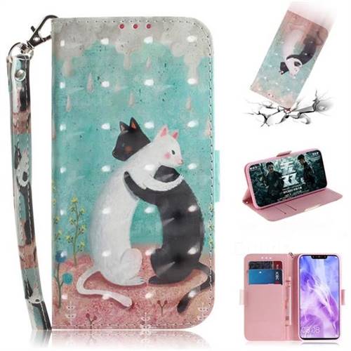 Black and White Cat 3D Painted Leather Wallet Phone Case for Huawei Nova 3