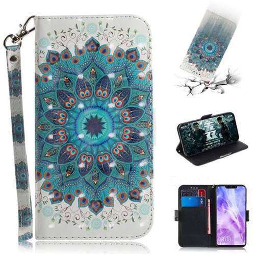 Peacock Mandala 3D Painted Leather Wallet Phone Case for Huawei Nova 3