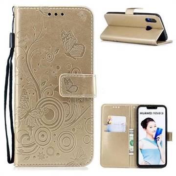 Intricate Embossing Butterfly Circle Leather Wallet Case for Huawei Nova 3 - Champagne