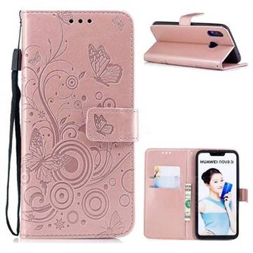 Intricate Embossing Butterfly Circle Leather Wallet Case for Huawei Nova 3 - Rose Gold