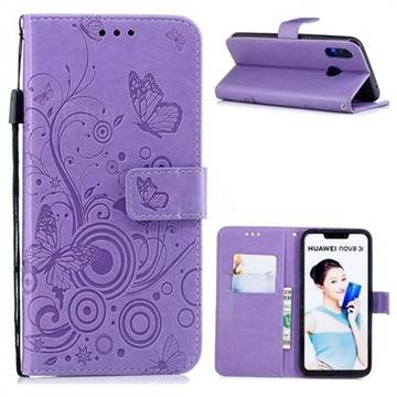 Intricate Embossing Butterfly Circle Leather Wallet Case for Huawei Nova 3 - Purple