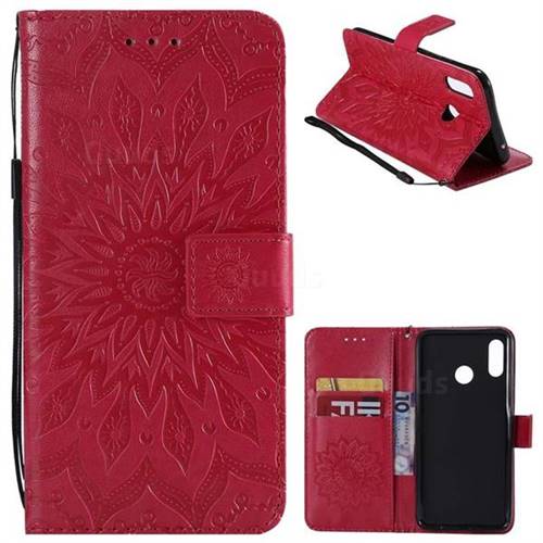 Embossing Sunflower Leather Wallet Case for Huawei Nova 3 - Red