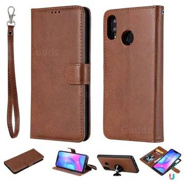 Retro Greek Detachable Magnetic PU Leather Wallet Phone Case for Huawei Nova 3 - Brown