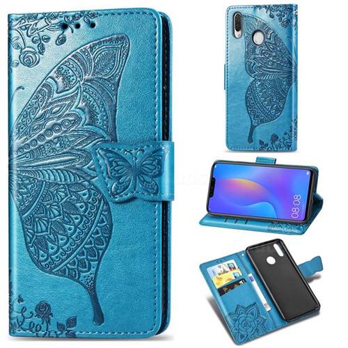 Embossing Mandala Flower Butterfly Leather Wallet Case for Huawei Nova 3 - Blue