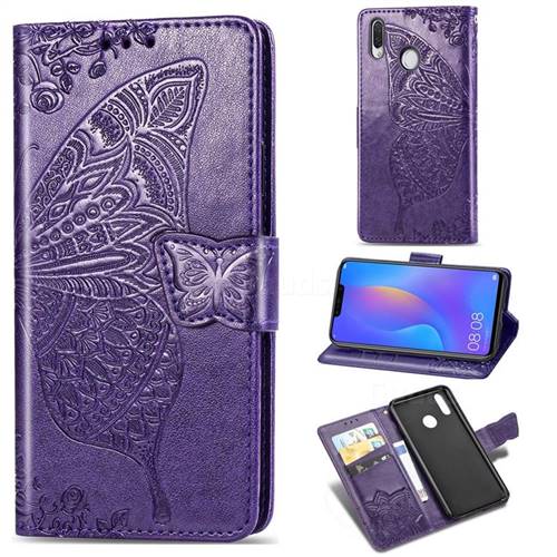 Embossing Mandala Flower Butterfly Leather Wallet Case for Huawei Nova 3 - Dark Purple