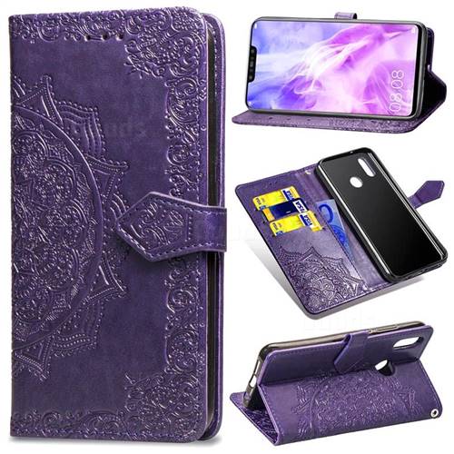 Embossing Imprint Mandala Flower Leather Wallet Case for Huawei Nova 3 - Purple