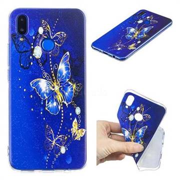 Gold and Blue Butterfly Super Clear Soft TPU Back Cover for Huawei Nova 3i