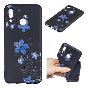 Little Blue Flowers 3D Embossed Relief Black TPU Cell Phone Back Cover for Huawei Nova 3i