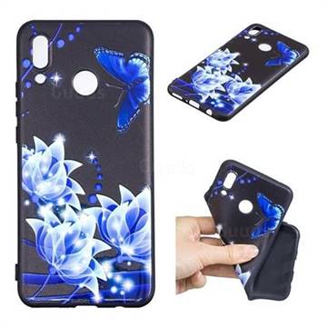 Blue Butterfly 3D Embossed Relief Black TPU Cell Phone Back Cover for Huawei Nova 3i