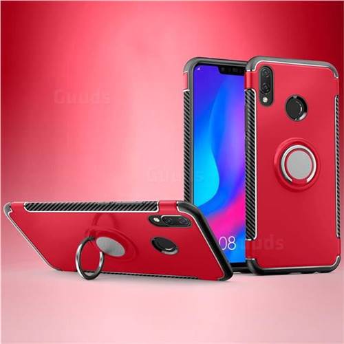 Armor Anti Drop Carbon PC + Silicon Invisible Ring Holder Phone Case for Huawei Nova 3i - Red