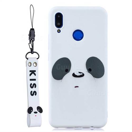 White Feather Panda Soft Kiss Candy Hand Strap Silicone Case for Huawei Nova 3i