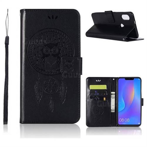 Intricate Embossing Owl Campanula Leather Wallet Case for Huawei Nova 3i - Black