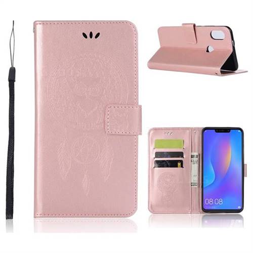 Intricate Embossing Owl Campanula Leather Wallet Case for Huawei Nova 3i - Rose Gold