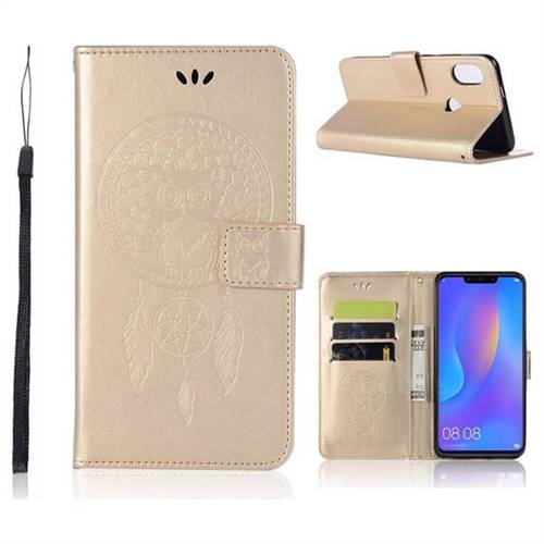 Intricate Embossing Owl Campanula Leather Wallet Case for Huawei Nova 3i - Champagne