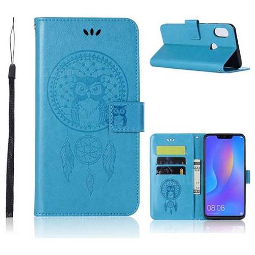 Intricate Embossing Owl Campanula Leather Wallet Case for Huawei Nova 3i - Blue
