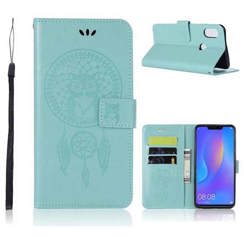 Intricate Embossing Owl Campanula Leather Wallet Case for Huawei Nova 3i - Green