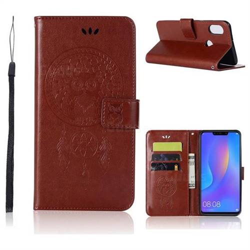 Intricate Embossing Owl Campanula Leather Wallet Case for Huawei Nova 3i - Brown