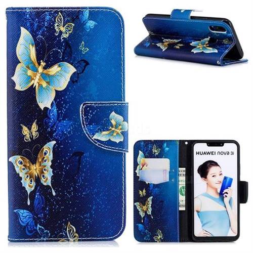 Golden Butterflies Leather Wallet Case for Huawei Nova 3i