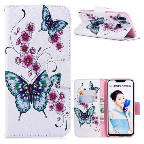 Peach Butterflies Leather Wallet Case for Huawei Nova 3i