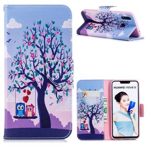 Tree and Owls Leather Wallet Case for Huawei Nova 3i