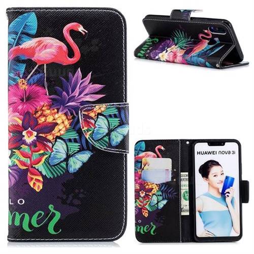 Flowers Flamingos Leather Wallet Case for Huawei Nova 3i
