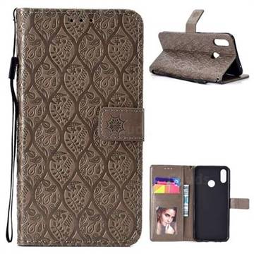 Intricate Embossing Rattan Flower Leather Wallet Case for Huawei Nova 3i - Grey