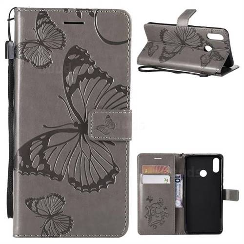 Embossing 3D Butterfly Leather Wallet Case for Huawei Nova 3i - Gray