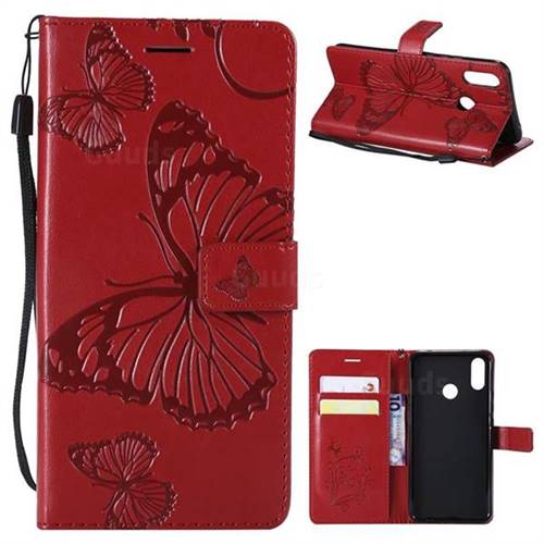 Embossing 3D Butterfly Leather Wallet Case for Huawei Nova 3i - Red