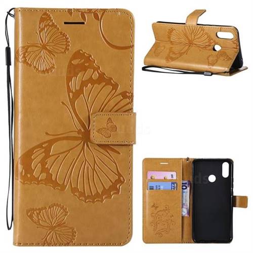 Embossing 3D Butterfly Leather Wallet Case for Huawei Nova 3i - Yellow