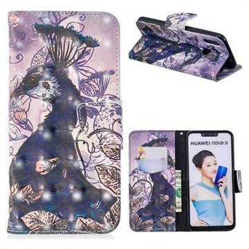 Purple Peacock 3D Painted Leather Wallet Phone Case for Huawei Nova 3i