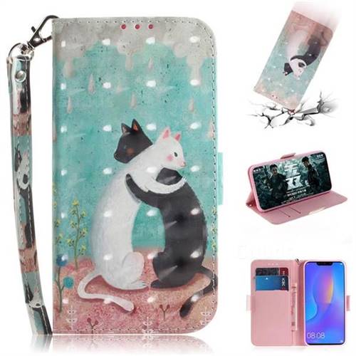 Black and White Cat 3D Painted Leather Wallet Phone Case for Huawei Nova 3i