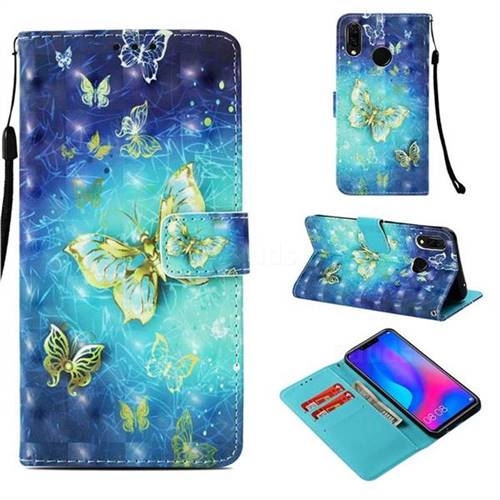 Gold Butterfly 3D Painted Leather Wallet Case for Huawei Nova 3i