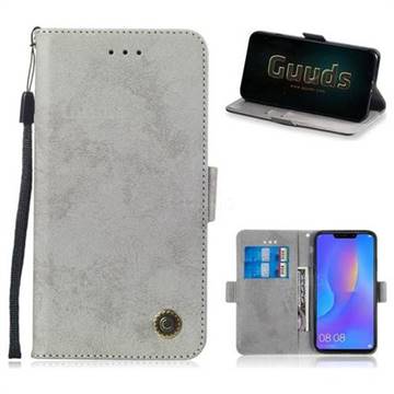Retro Classic Leather Phone Wallet Case Cover for Huawei Nova 3i - Gray