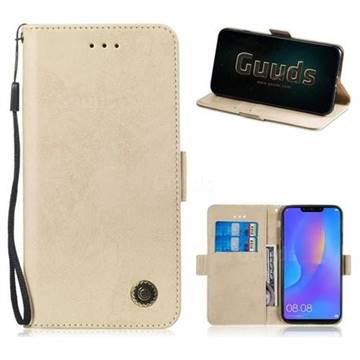 Retro Classic Leather Phone Wallet Case Cover for Huawei Nova 3i - Golden