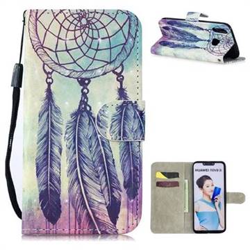 Feather Wind Chimes 3D Painted Leather Wallet Phone Case for Huawei Nova 3i