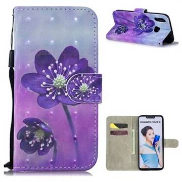 Purple Flower 3D Painted Leather Wallet Phone Case for Huawei Nova 3i