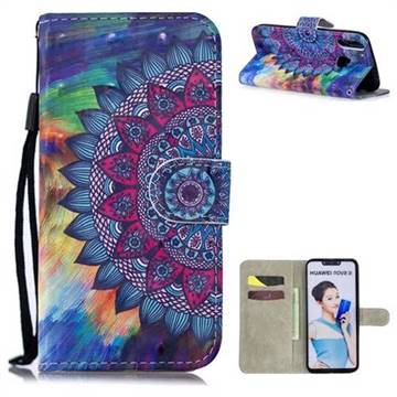 Oil Painting Mandala 3D Painted Leather Wallet Phone Case for Huawei Nova 3i