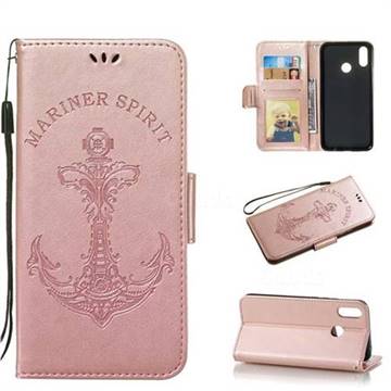 Embossing Mermaid Mariner Spirit Leather Wallet Case for Huawei Nova 3i - Rose Gold