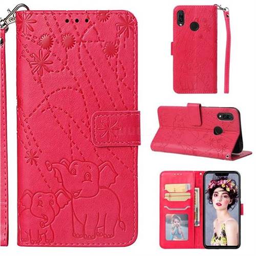 Embossing Fireworks Elephant Leather Wallet Case for Huawei Nova 3i - Red