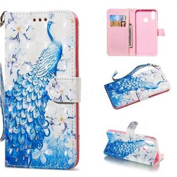 Blue Peacock 3D Painted Leather Wallet Phone Case for Huawei Nova 3i