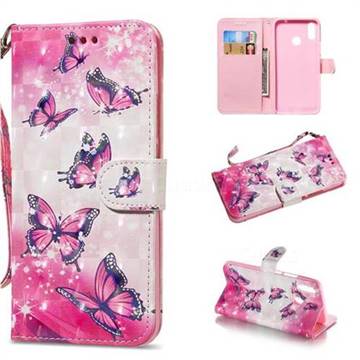 Pink Butterfly 3D Painted Leather Wallet Phone Case for Huawei Nova 3i