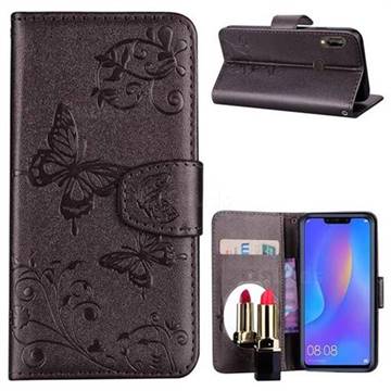 Embossing Butterfly Morning Glory Mirror Leather Wallet Case for Huawei Nova 3i - Silver Gray