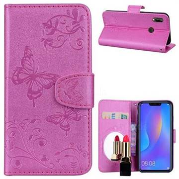 Embossing Butterfly Morning Glory Mirror Leather Wallet Case for Huawei Nova 3i - Rose
