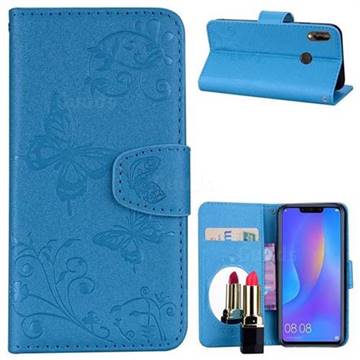 Embossing Butterfly Morning Glory Mirror Leather Wallet Case for Huawei Nova 3i - Blue