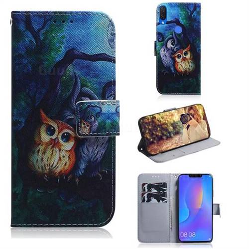 Oil Painting Owl PU Leather Wallet Case for Huawei Nova 3i