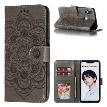 Intricate Embossing Datura Solar Leather Wallet Case for Huawei Nova 3i - Gray